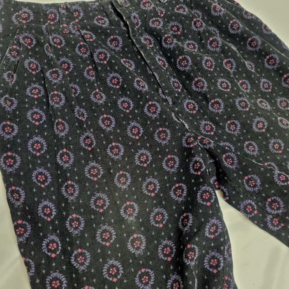 VINTAGE 90s pants high rise printed pull‎ on corduroy S/M - Picture 3 of 8